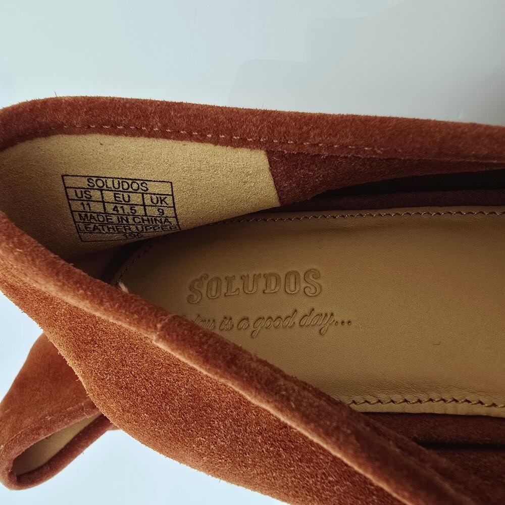 Anthropologie Soludos Juliette Pumps Stacked Heel Suede Round Toe Rust Orange 11 - Picture 11 of 12